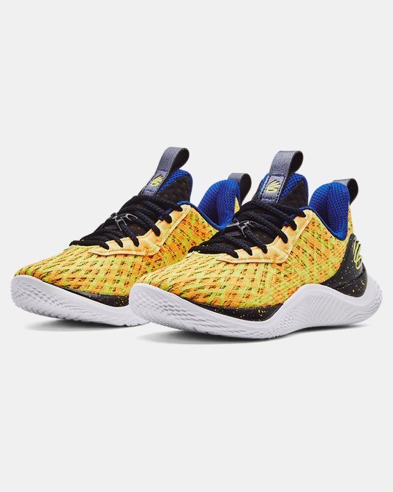 Grade School Curry Flow 10 'Double Bang' Basketball Shoes, Yellow, pdpMainDesktop image number 3